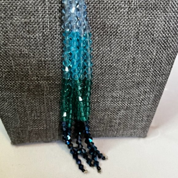 Turquois and Blue Long Beaded Necklace with Black Chain. - Picture 3 of 4